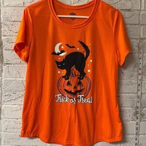 Happy Halloween Black Cat Pumpkin Trick or Treat Tshirt Large
